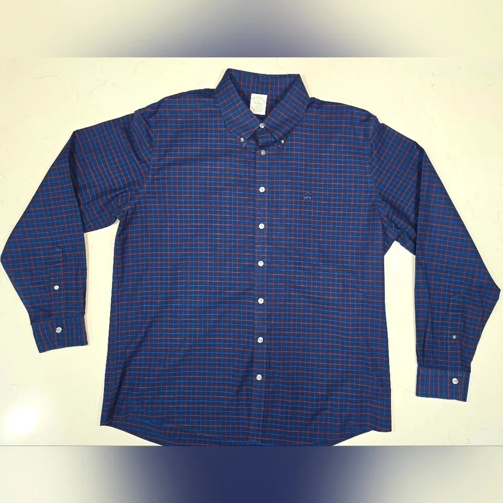 NWOT Brooks Brothers MILANO‎ Non-Iron Stretch Plaid Long Sleeve Butyon Down XL